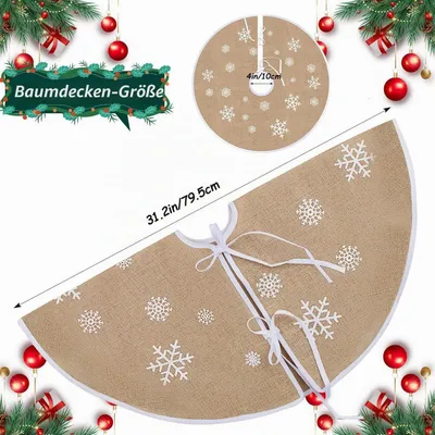 Zdjęcie produktu dla Choinka świąteczna, obrus, średnica 80 cm, bawełna, wzór: płatki śniegu, kolor: khaki, kształt: okrągły