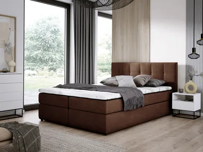 Produktbild von E-ZIMPAZ Boxspringbett MALMO 180x200 cm Komplett-Set mit Matratze und Topper, Polsterbett mit zwei Bettkästen, Doppelbett Braun SORO 28
