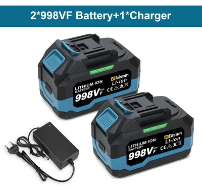 Image de Batterie d'outil 18V - Pack de batterie Li-Ion 988VF - Rechargeable - Indicateur LED - 2 batteries - Avec chargeur - 2x988VF, 1 chargeur