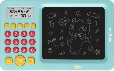 Produktbild von Maxlife LCD Schreibtafel Tablet mit Taschenrechner Stift Zeichnen Schreiben Lernspiel Mathematik für Kinder Blau