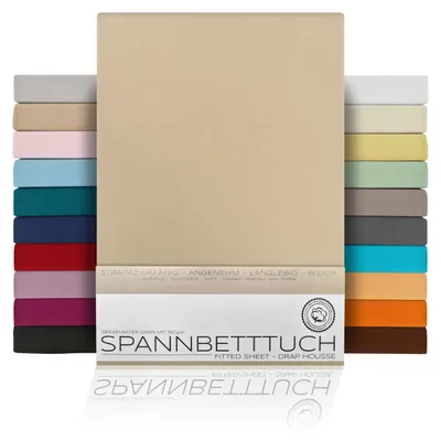 Produktbild von Spannbetttuch Bettlaken aus gekämmter Baumwolle Premium Jersey 160g/m²,140x200cm,Beige, Matratzenart:Standardmatratze