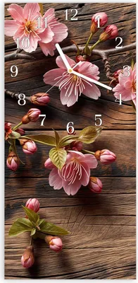 Produktbild von Wanduhr aus Glas mit Motiv Holzblüten- 30 x 60 cm - inkl. Aufhängesystem