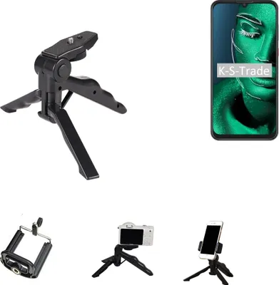 Produktbild von K-S-Trade Stativ Tisch-Ständer Dreibein Handy-Stativ Ständer kompatibel mit ZTE Blade 10 Mini-Stativ Smartphone Tripod Handy-Stativ aus Plastik