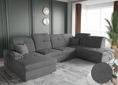 Produktbild von Kaiser Möbel Ecksofa mit schlaffunktion und bettkasten, Schlafsofa, Sofa U Form, Couch U Form BARON stoff Brooklyn Anthrazit Links