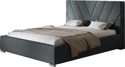 Produktbild von Polsterbett PALERMO mit Kopfteil, 180x200 cm, Doppelbett mit Bettkasten und Lattenrost aus Holz, Velourstoff Dunkelgrau