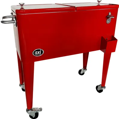 Produktbild von AXI Retro Getränkekühler Rot | Kühlwagen / Kühler mit Rollen - 76 liter | Fahrbare Kühlbox für den Garten / Outdoor