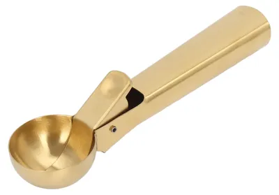 Produktbild von Eisportionierer, spülmaschinenfest, klebefester Edelstahl-Kugellöffel mit Auslöser für Obst, Pfeffer, Gold