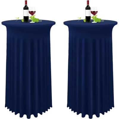 Immagine prodotto di Set di 2 tovaglioli per tavoli rotondi, blu scuro, diametro 80-85 cm, in Spandex con orlo a balze