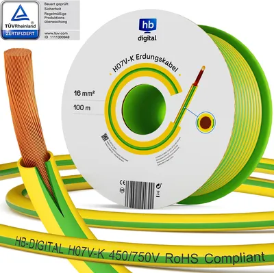 Produktbild von hb-digital 100m PVC Aderleitung H07V-K Erdungskabel 16mm2 Erdungsleitung flexibel für PV Anlagen grün-gelb