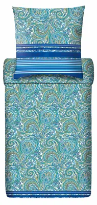Produktbild von Bassetti Mako-Satin Bettwäsche 135x200 Noto B2 Blue Paisley Streifen blau grün