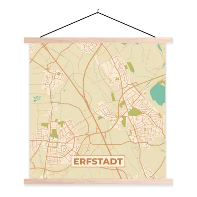 Produktbild von MuchoWow® Textilposter Erfstadt - Stadtplan - Vintage - Karte 60x60 cm mit holzfarbenen Rahmen - Wanddekoration