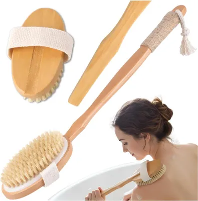 Obrázok produktu pre Kefa na umývanie a masáž tela a chrbta, peeling, dlhá rukoväť, 2 v 1