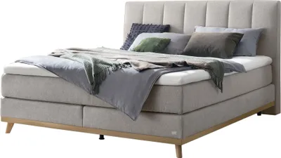 Produktbild von HASENA Boxspringbett Stefania light grey Holz Eiche bright 200x200 : Topper - Glamour Top (soft)