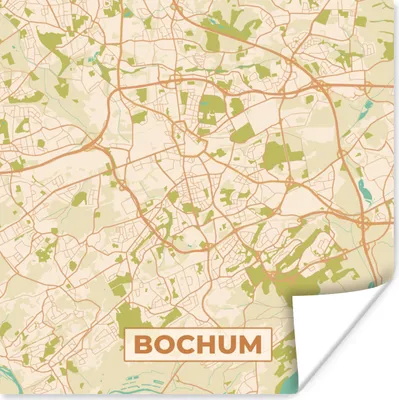 Produktbild von MuchoWow® Poster Karte - Bochum - Karte - Vintage - Stadtplan 100x100 cm - Babyzimmer