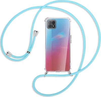 Produktbild von Handykette Backcover-Schutzhülle mit Band (Metall silberfarben) für Oppo A73 5G - himmelblau