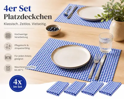 Produktbild von Platzset Landhaus 33 x 45 cm 4er Tischset 33 x 45 cm 4 Stück - 20 mm - blau-weiß kariert
