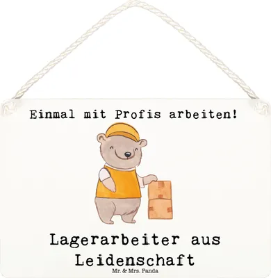Produktbild von Mr. & Mrs. Panda Schild Lagerarbeiter Leidenschaft DIN A6 - Weiß - Geschenk, Wandbild Holz, Lustig, Ausbildung, Fachlagerist, Spruch, Türschild, Deko, holzbild