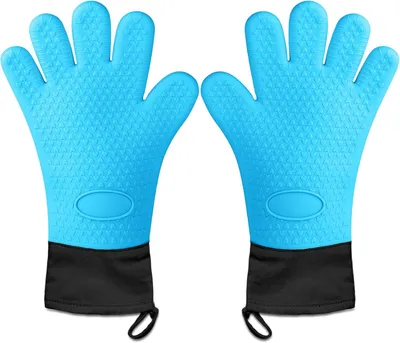 Obrázek produktu pro Silikonové rukavice do trouby odolné vůči vysokým teplotám, vhodné na gril, do trouby a k ohništi, dlouhé, modré