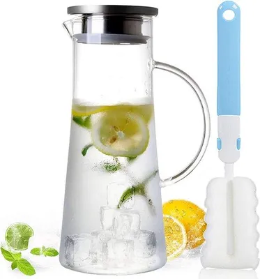 Zdjęcie produktu dla Szklany dzbanek na wodę, 1,5 l, z pokrywką, szkło borokrzemowe, dzbanek na wodę z uchwytem, karafka na wodę