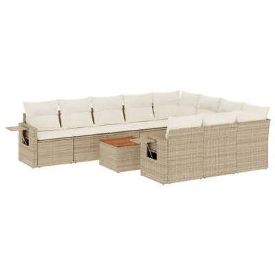 Produktbild von 11-tlg. Garten-Sofagarnitur mit Kissen Beige Poly Rattan