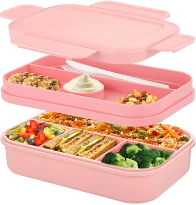 Produktbild von Bento-Lunchbox für Erwachsene, 2000 ml Lunchbox mit Fächern, auslaufsicherer Lebensmittelbehälter mit Trennwänden, Frühstücksbox mit Besteck.