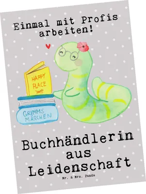 Produktbild von Mr. & Mrs. Panda Grußkarte Buchhändlerin Leidenschaft - Grau Pastell - Geschenk, Buchhandlung, Ansichtskarte, Lustig, spruchkarte, Ansichtskarten, Postkarte, Bücherwurm