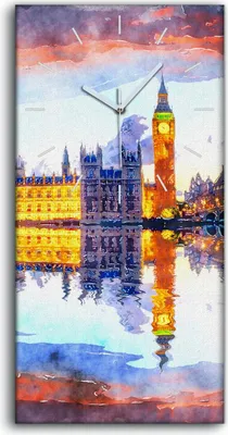 Produktbild von Wanduhr Uhr Wandbild Leinwand Quarz 30x60 Stadt London Brücke Fluss England - weiße Hände