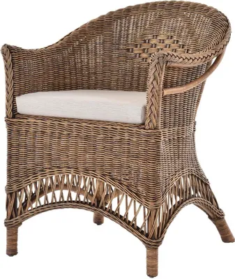 Produktbild von KRINES HOME  Rattansessel Landhaus Flechtsessel aus Natur-Rattan Rattan Sessel Korbsessel Wintergarten (Vintage Braun, Mit Polster)
