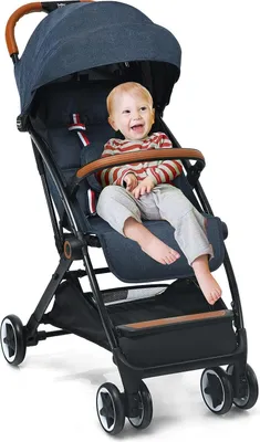 Produktbild von GOPLUS Faltbarer Kinderwagen, Reisebuggy mit verstellbarer Rückenlehne & ausziehbarem Vordach, tragbarer Sportwagen für Baby bis 3 Jahre alt (Blau)
