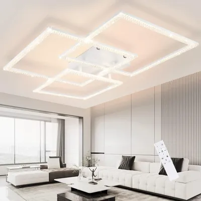 Image de ZMH Plafonnier LED Blanc Lampe de salon à intensité variable 82 W Lampe de chambre à coucher moderne en cristal Design Lampe d'intérieur avec télécommande