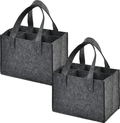 Produktbild von 6-Fächer Filz-Weinflasche Tasche Herrenhandtasche - Dunkelgrau