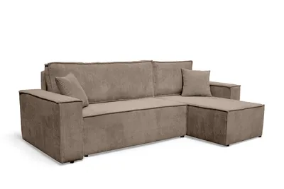Produktbild von VENASI HUGO Universell Ecksofa mit Schlaffunktion und Bettkasten Cord Braun Schlafsofa Eckcouch Sofa