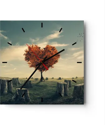 Produktbild von Wanduhr - Quadrat - Glasuhr - Baum Natur Wiese - 30x30cm - Schleichendes Uhrwerk - Lautlos - zum Aufhängen bereit - Dekoration Modern - Wanddekoration aus Glas - C3AC30x30-3751