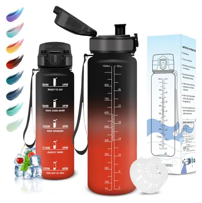 Sport-Trinkflasche 1 L, BPA-frei, auslaufsicher, mit Filter, Schwarz-Rot
