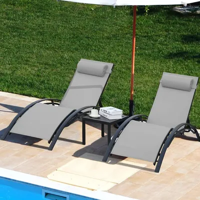Productafbeelding van Tuinligstoel Set - Zwart - Aluminium - 153x64x83.5 cm - 3-delig