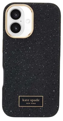 Produktbild von Kate Spade, MagSafe Hülle für iPhone 16 mit Kristallrücken in Lederoptik, Schwarz