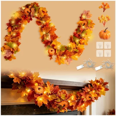 Immagine prodotto di Ghirlanda autunnale con luci, set da 2, lunghezza 178 cm, 60 luci a forma di foglia d'acero, decorazione, grado di protezione IP44, impermeabile