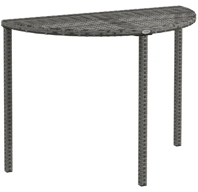 Produktbild von Balkontisch Halbrund PE-Rattan Metall, Beistelltisch Garten platzsparend, wetterfest, Grau | 100 x 50 x 74 cm | max. 50 kg