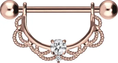 Produktbild von Brustwarzenpiercing, Zungenpiercing, Intim-Piercing Chirurgenstahl Nippelpiercing ORIENTALISCHES DESIGN + KRISTALL RoséGold Stablänge: mm