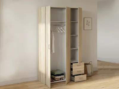 Image de Aquilone - Armoire 3 Portes, 116x50 cm Chêne Marron, 4 Étagères