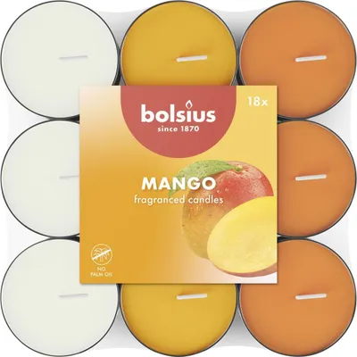 Obrázok produktu pre Vonné čajové sviečky, mango, viacfarebné, BOLSIUS, Ø38 mm, doba horenia cca 3,5 h, 18 ks v balení