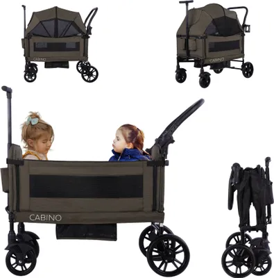 Produktbild von Cabino® Bollerwagen Waggie - Leicht, Faltbar, Verstellbarer Griff, Abnehmbare Sonnendach, Inkl. Tablett und Becherhalter Grün