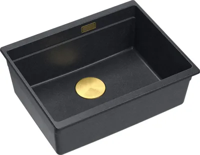 Produktbild von QUADRON Spülbecken 1-Becken Spüle | Größe: 59,5 x 45,1 x 21,5 cm | LOGAN 100 | Küchenspüle Granitspüle aus GraniteQ mit Siphon | Schwarz + Gold