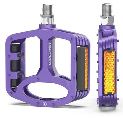 Immagine prodotto di Pedali per bicicletta in alluminio, piattaforma viola con riflettori, filettatura 9/16", antiscivolo, adatti per mountain bike, bici da corsa ed e-bike