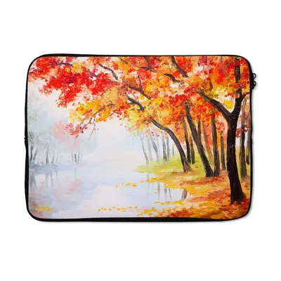 Produktbild von MuchoWow® Laptop Hülle 13 Zoll Gemälde - Herbst - Bäume - Wasser - Ölfarbe Laptoptasche - Laptophülle - Sleeve - Rundumschutz