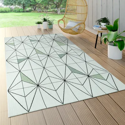 Produktbild von In- & Outdoor Teppich Rauten Muster Balkon Terrasse Flachgewebe Grün Beige Grösse 80x150 cm