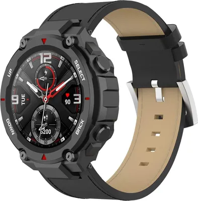 Produktbild von Strap-it Amazfit T-Rex (Pro) Lederarmband (Schwarz)