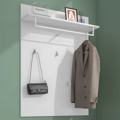 Produktbild von Mai & Mai Garderobenpaneel Wandgarderobe mit Ablage und 5 Haken Wandpaneel Hakenpaneel Garderobenhaken Garderobenboard Matt Weiß 78x108cm Gabo-01