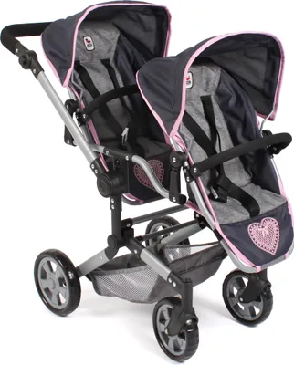 Produktbild von Puppenwagen Linus Duo Melange grau-navy - Puppenwagen für 2 Puppen