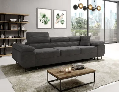 Produktbild von Easy4You Schlafsofa Norberg - 279 cm - Kord Graphite - 3 Sitzer Sofa - Werstellbare Kopfstützen - Couch mit Schlaffunktion - Stoff: Kord Poso 34